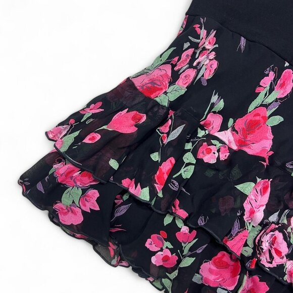 Vintage Y2K Angie Black Floral Mini Skirt Tiered Small Fairy Grunge Whimsygoth‎ - Picture 3 of 5
